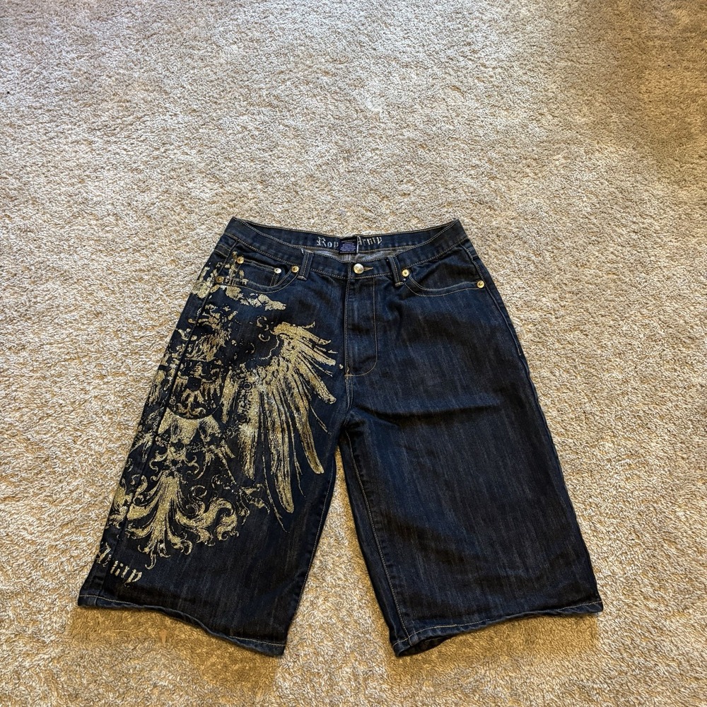 Vintage Y2K Royal Army Denim Shorts Jorts Mens 32x14 Indigo Denim Punk Gothic
